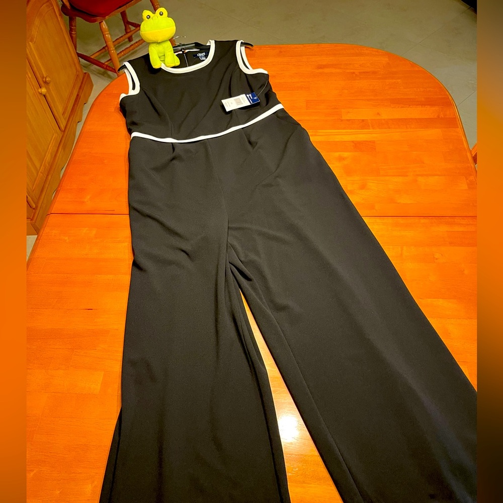 Chaps Black Sleeveless Jumpsuit with white trim size 14 NWT
